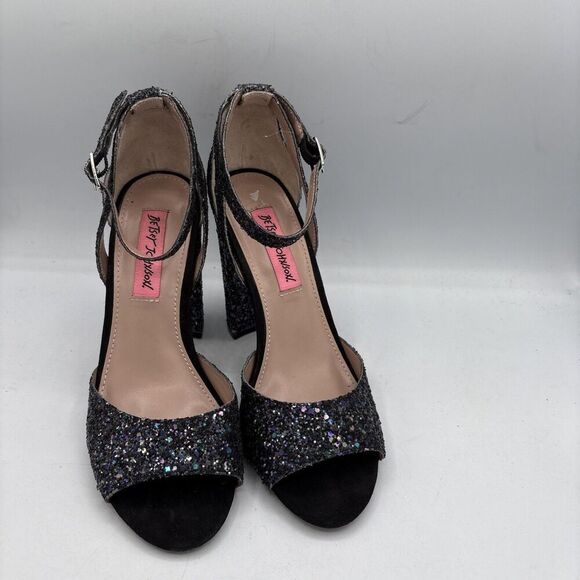 Betsey Johnson Glissten Heels 6 Glitter Rainbow Black Platform Block Party Shoe - Picture 13 of 13